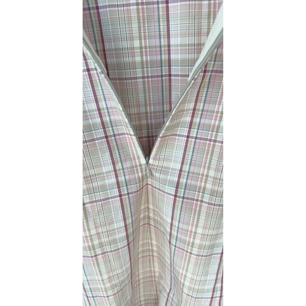 J Crew Plaid Cotton Midi Sundress Womens Size 4 Pink Tan Lined Coastal Preppy - Picture 4 of 12